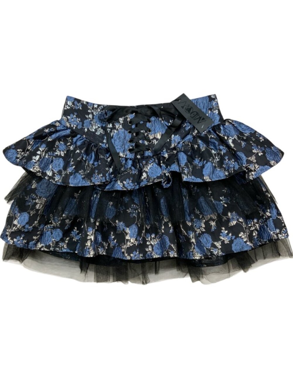 Dolls Kill Widow Fanged Faerie Brocade Mini Skirt M Blue Floral NEW - Picture 5 of 15